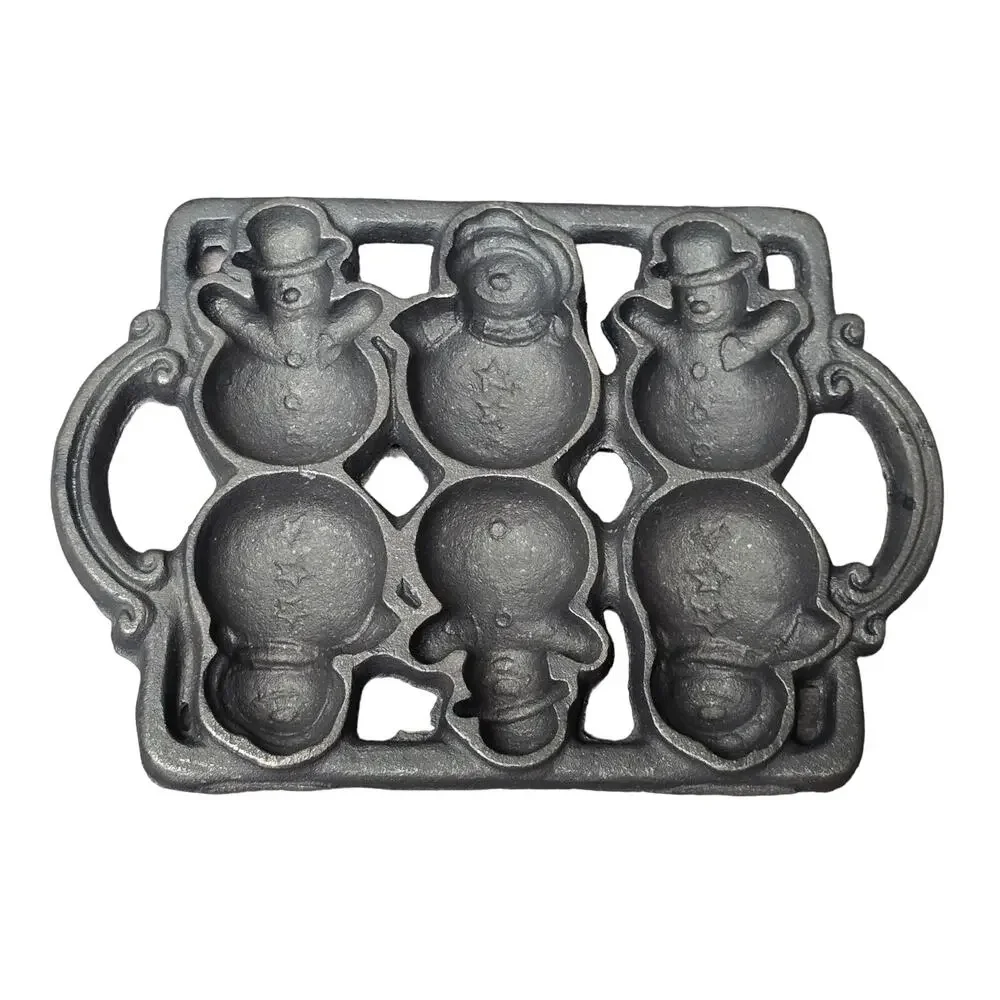 Vintage Cast Iron Snowman 10 Baking Tray Mold Cooking Crafting Winter Christmas